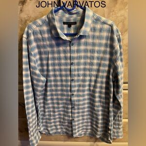 John Varvatos Shirt Large Blue White